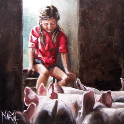 Feeding the pigs | A3 Paper Print